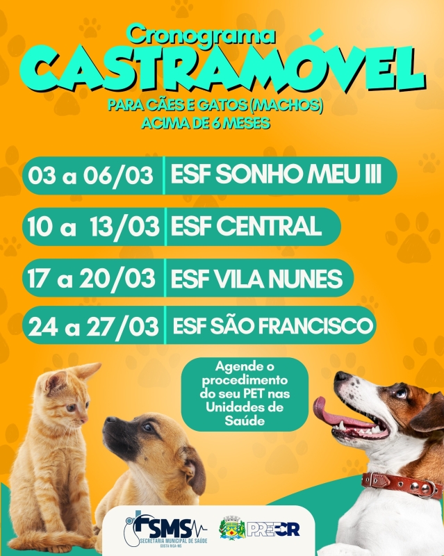 Cronograma de atendimentos do Castramóvel para o mês de março em Costa Rica