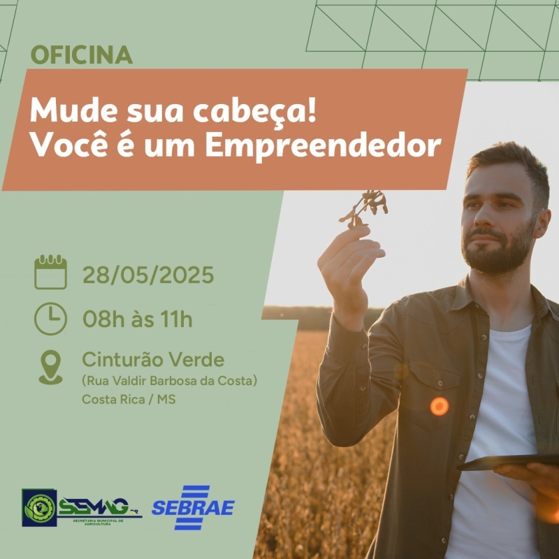 Cinturão Verde de Costa Rica recebe duas oficinas transformadoras para Empreendedores nesta quarta-feira (28)