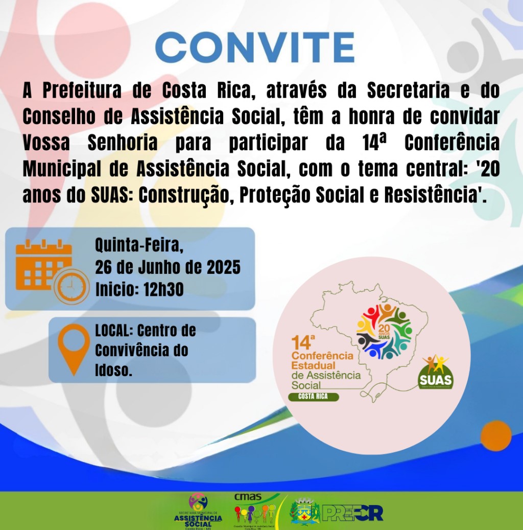 Costa Rica realiza sua 14ª Conferência de Assistência Social dia 26 de junho no Conviver