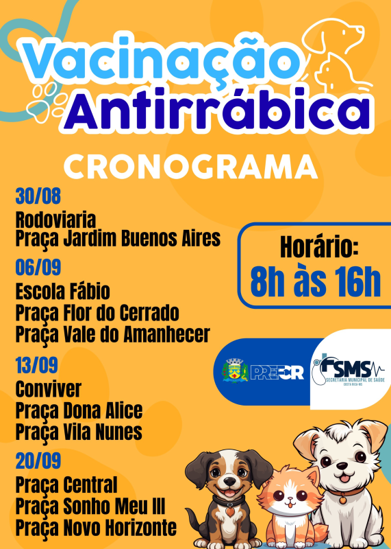 Vigilância Sanitária divulga cronograma de Vacinação Antirrábica na cidade de Costa Rica